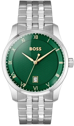 BOSS Analoge Quarzuhr für Herren der Principle Kollektion mit Leder- oder Edelstahlarmband, erhältlich in Schwarz, Braun, Grau, Grün und Blau