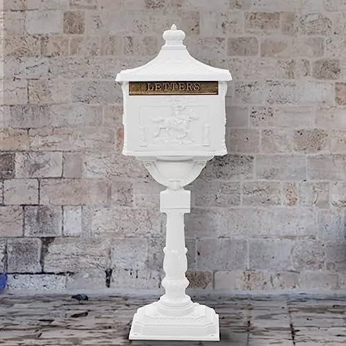 Boîte aux lettres pour maison et jardin, décoration, boîte aux lettres sur pied en aluminium, style vintage, blanc
