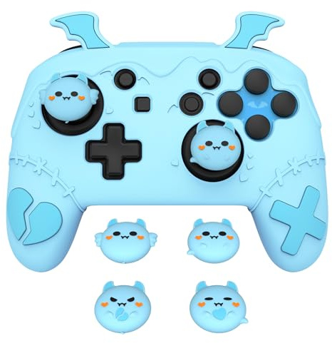 playvital Silikonhülle für Nintendo Switch Pro Controller, rutschfest Case | Schutzhülle, Cover, Skin mit 4 Joystick-Kappen und 2 Aufklebern, Gothic Imp Series, Aqua Blau