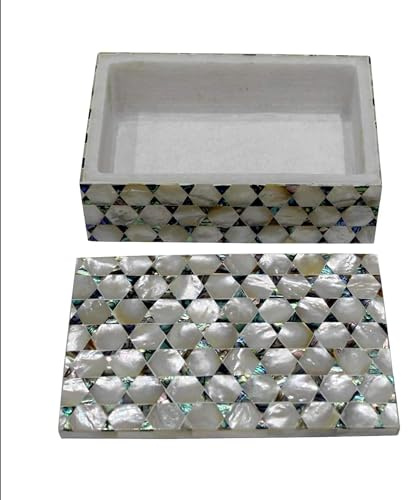 MOP Schmuckkästchen I MOP-Schmuckschatulle I Stein-Ring-Box I Edelstein handgefertigte Box I Stein-Ring-Box I Perlmutt Fußkettchen Box 15,2 x 10,2 cm