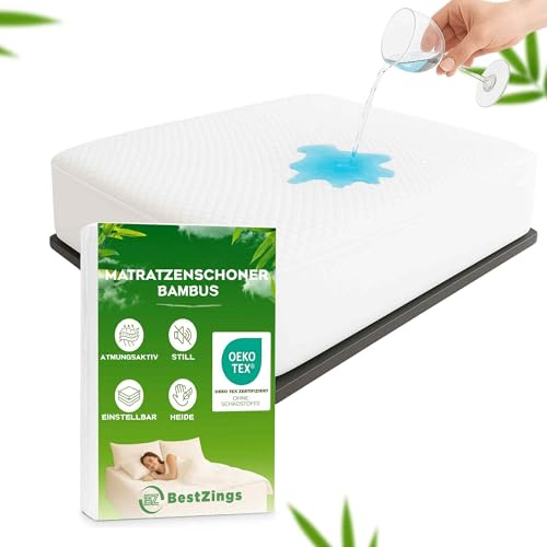 BESTZINGS Protector Colchón de Bambú Impermeable Ajustable Transpirable Termorregulador Suave Hipoalergenico Antiacaros OekoTex Silencioso Lavable Antimanchas para Adultos Niños Mascotas 160x200