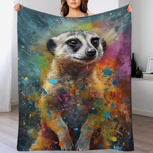 Erdmännchen Decke Weich Und Warme Fleecedecke Für Bett Couch, Flannel Decken Als Sofadecke Wohndecke Oder Tagesdecke, （130×180cm）