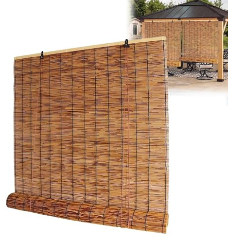 Vintage Bamboo Shades for Indoor Windows, Blackout Bamboo Roller Blinds for Outdoor Patio 50 60 70 80 90 100 110 120 130 140 150 160cm Waterproof Roll Up Shades for Home Porch Privacy