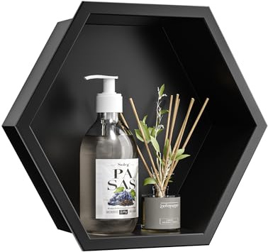 Bernkot Hexagon Shower Niche, 304Stainless Steel Wall Niche for Bathroom Storage and Decoration, No Tile Needed (Matte Black)