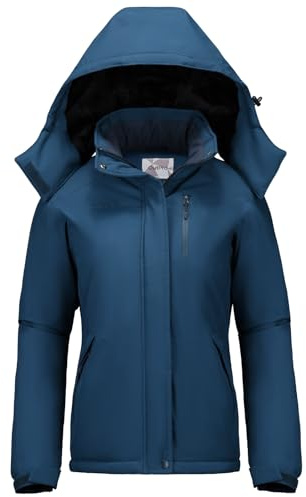 Winterjacke Damen Wasserdicht Skijacke Snowboardjacke Hooded Warm Doppelte Seitentaschen Wanderjacke mit Reißverschluss für Outdoor