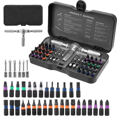 40 in 1 Magnetic Screwdriver Set with Detachable T Ratchet Handle, Multi Bit Ratchet Wrench Kit with 38PCS Bits, Magnetizer, DIY Repair Tool with Storage Case, for Bicycle Furniture Computer Car