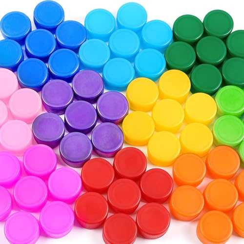 YIMINI 100 Tappi di Plastica Colorati per Bottiglie, PE Tappi Plastica Bottiglie, Progetti DIY Bambini Eco-Friendly, attività Scolastiche E Creative (10 Colori (Senza Nero e Bianco))