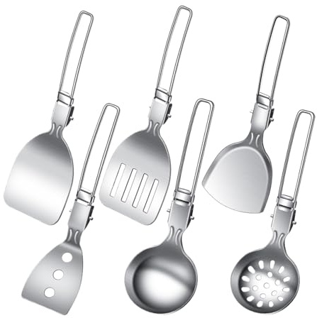 Ensemble d'ustensiles de camping - Kit cuillère à soupe pliable, couverts de voyage de 6 pièces | outils de cuisine légers réutilisables, ustensiles non slip pour randonnée, sac à dos, voyage sur S