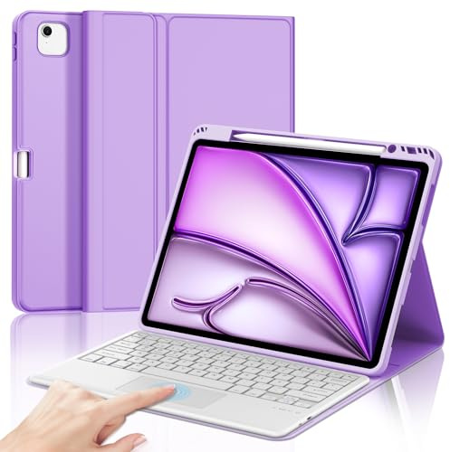 IVEOPPE Funda Teclado para iPad Air 13 M4 2026/M3 2025/M2 2024 13 Pulgadas | Capa Keyboard Touchpad, QWERTY Español Ñ, Bluetooth Magnético Desmontable Teclado Trackpad con Portalápices, Violeta claro