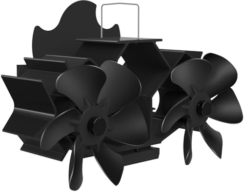 PlayDen Magnetischer Kaminventilator, Doppelkopf-Ofenventilator mit 12 Flügeln, thermisch angetrieben ohne Stromversorgung mit Thermometer