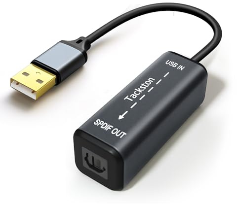 Tackston Adaptateur audio USB vers optique 24 bits de profondeur d'échantillon, PC vers carte son SPDIF, sortie optique compatible avec ordinateur portable Windows MacOS, pas pour TV, signal