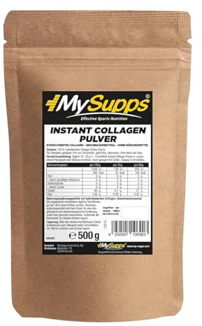 My Supps Instant Collagen Pulver 500g - 100% bioaktives Kollagen Hydrolysat Peptide Typ 1 | 90% Proteingehalt | Geschmacksneutral & ohne Zusatzstoffe | Laborgeprüft & Made in Germany