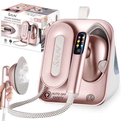 SALAV DuoPress Smart Deluxe Steam Station, Garment Steamer & Iron, 6ft Extra-Long Hose, Auto-Off Safety, Digital Display, 7 Steam Levels, 1.1L Water Tank, Dry Iron Mode & Steam Burst
