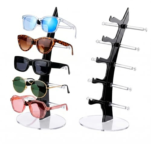 Zevmi 2 Stück Brillenhalter für 5 Brillen - 2 Acryl Brillenständer | Brillen Rack Ständer zur Aufbewahrung und Präsentation mehrerer Brillen im Geschäft oder Zuhause