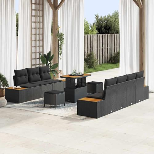 Frdhee Gartenmöbel Lounge Eckbankgruppe,Garten-Sofa-Set mit Kissen 10 pcs Schwarz 90 x 55 x 71 cm,Außenbestuhlung für Balkon,Hinterhof