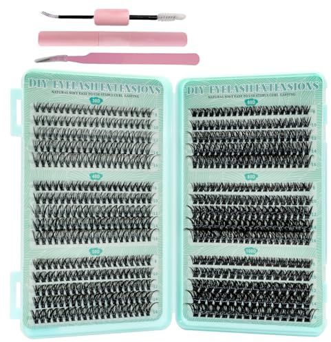 VEGCOO 570 Pezzi Ciglia Finte Extension Ciglia 30-40-50-60-80-100D Curl Ciglia-Finte Ciuffetti per Estendere le Ciglias a Casa Eyelashes Naturali per Ragazze e Donne Principianti con Accessori(8-16mm)