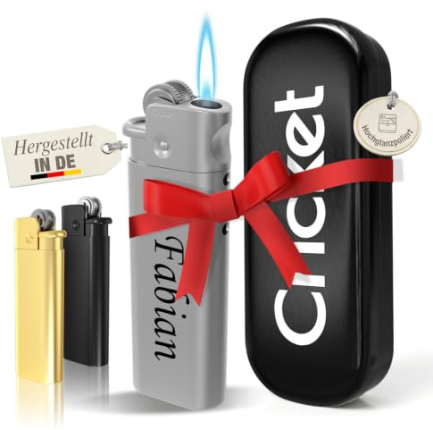 Cricket Feuerzeug mit Gravur - Personalisiertes Jetflame Sturmfeuerzeug nachfüllbar mit Wunschname - Geschenk für Männer - Vatertagsgeschenk und Geburtstagsgeschenk