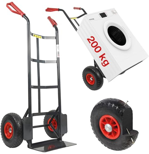HBH Sackkarre 200kg Vollgummireifen TK200PU01 Transportkarre, schwarz, pannensicheres PU-Rad, kugelgelagert, robuster Stahlrohrrahmen, Sicherheitsgriffe, ideal für Haus, Garten, Werkstatt & Umzug