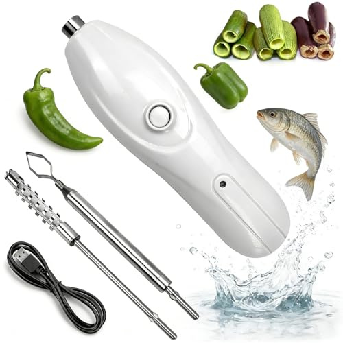 Descorazonador de verduras inalámbrico eléctrico con 2 cortadores de acero inoxidable, pelador portátil de calabacín y manzana, 1200 mAh, USB, raspador de máquina (1 unidad)
