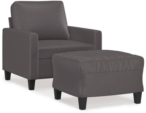 XHNIFBN Grauer Sessel mit Hocker 78x77x80 cm Kunstleder Mini Sofa Bequemes Schlafsessel Modernes Design Robust für Wohnzimmer Jugendzimmer Büro
