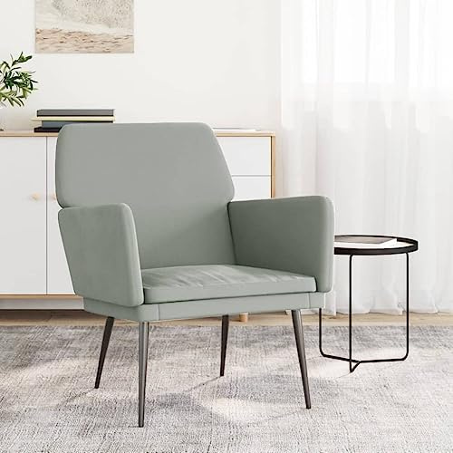 SooIarix fåtölj ljusgrå 62 x 79 x 79 cm, sammet stoppstol med metallram, loungefåtölj för sovrum, bekväm öronfåtölj