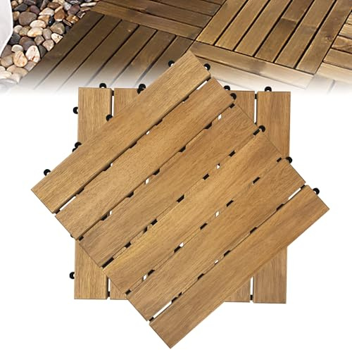 TATIVALO Holzfliesen Akazienholz 30x30 cm Klickfliesen, Terrassenfliesen als Balkon Bodenbelag, wetterfeste Terrassendielen mit Drainage & Klicksystem für Balkon, Terrasse, Garten & Pool Modell A-5m²