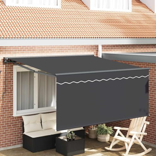 Manuelle Einziehbare Markise Anthrazit 350 x 300 cm mit Aluminiumrahmen und Polyestertuch für Garten und Terrasse