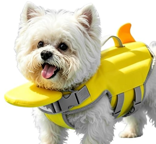 Giubbotto Salvagente per Cani,Galleggiante Regolabile Traspirante Luminoso,Salvagente per Cane Piccoli, Medi,Cinture Regolabili e Riflettenti,per Piccoli Piscina Esterno Lago Fiume Spiaggia