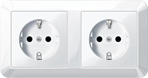 Merten MEG2328-1019 SCHUKO-Doppel-Steckdose, BRS, Steckklemmen, polarweiß glänzend, 1-M