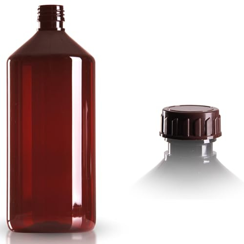 PET Flaschen 10 x 1000ml braun/Medizinflasche inkl. Standard-Schraubverschluss braun DIN 28 Medizinflaschen/Braunflasche/Braunflaschen/Kunststoffflasche/Sirupflaschen
