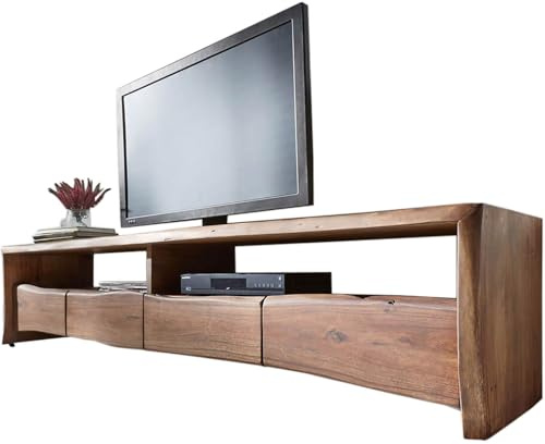 Fernsehtisch Live-Edge Akazie Braun 230 cm 4 Schubkästen Baumkante Lowboard