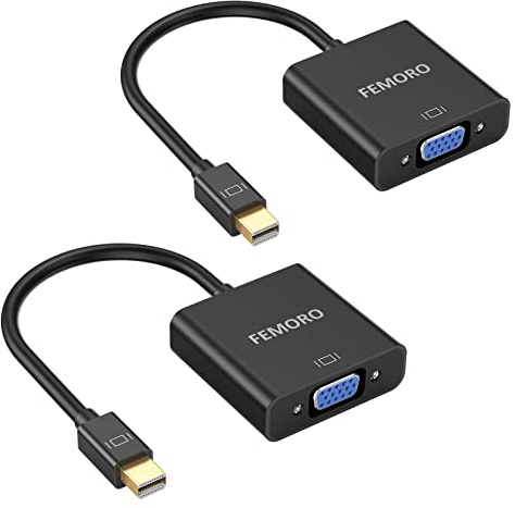 FEMORO Mini DisplayPort to VGA Adapter 2 Pack, Mini Display Port DP to VGA Cable Converter Male to Female (Thunderbolt and Thunderbolt 2 Port Compatible) Black