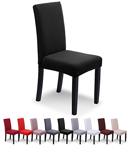 SaintderG® Stuhlhussen 6 Stück Elastische Moderne Beschützer Stuhlhussen, Hochzeit Partys Bankett Deko, bi-Elastic Spannbezug, sehr pflegeleicht und langlebig Universal(Schwarz, 6 Stück)