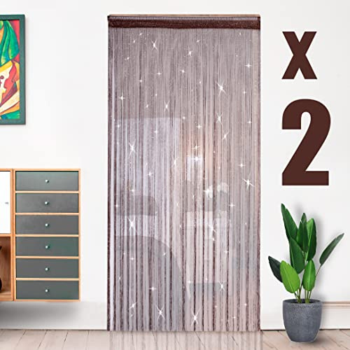 HYSENM 2 Pack Door Curtains 100 x 200cm Fly Screens for Doors, Beaded String Curtain for Doors, Door Fly Screen Curtain for Doorways - Brown