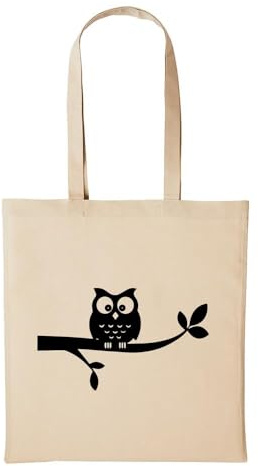 Huuraa Jutebeutel Eule Owl AST Vogel Tree Baum 10 Liter Natural | Geschenk Tasche Baumwolle 38 x 42 cm Tragetasche mit langem Henkel Geschenkidee Einkaufstasche