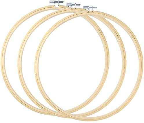 TOKERD 3 Stück 25cm Stickrahmen Holz Bambus Kreuzstich Rahmen Einstellbar Stickerei Ring Hoop Runden Bambus Kreis Set Nähmaschine Stickerei Ring Cross Stitch Hoop für Dekoration DIY Nähen