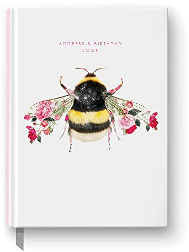 Lola Design Adress- und Geburtstagsbuch, A5, Botanisches Bienen-Design, Planer und Organizer, Hardcover-Notizbuch mit A-Z Alphabet-Tabs und Satinband, 148 x 210 mm, 128 Seiten
