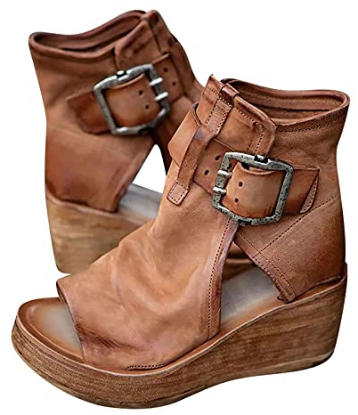 Susenstone Sandales Romaines Compensees Femme Confortable Mules Été Sabots à Enfiler Plateforme Plates Chaussures Bride Cheville Vintage Vacances Sandale Femme Talon compensé Plate-forme Chunkyrayan