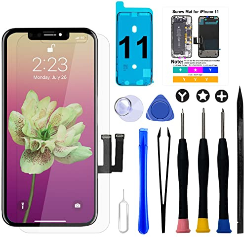 Brinonac Pantalla para iPhone 11, 6,1 LCD, Pantalla Táctil 3D,Juego de Ensamblaje de Digitalizador con Herramientas de Reparación,Adhesivo y Vidrio Templado para 2111/A2223/A2221