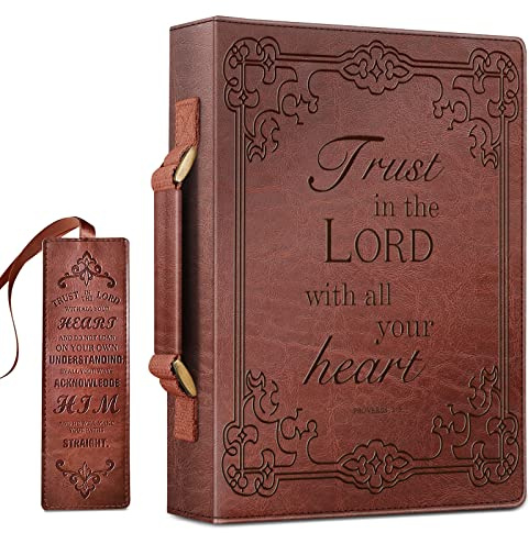 FINPAC Large Classic Bible Cover Vegan Leather Carrying Book Case Church Bag Bible Protective with Handle, Gift for Men, Women, Father, Mother, Friends, Brown