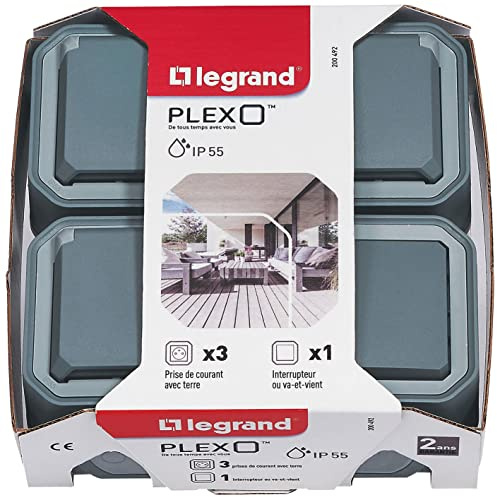 Legrand 200492 - Lot de 1 interrupteur ou va-et-vient et 3 prises de courant étanches Plexo