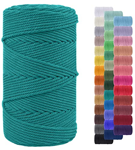 LEREATI Makramee Garn 4mm 200m Baumwollgarn Farbig Baumwollkordel Baumwollseil Baumwollschnur, Macrame Cord, Makramee-Garn Geflochten für DIY Basteln Wandbehang Hängepflanze Deko (Pfauenblau)
