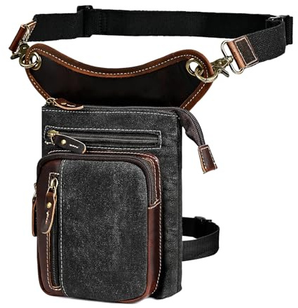 Herren Canvas + Leder Motorrad Reiten Tasche Beinbeutel Beintasche Außenbeintasche Hüfttasche Drop Leg Tasche FB211-6