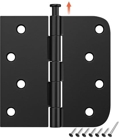HOSOM 6 Pack Black Exterior Door Hinges 4 Inch, 5/8 Radius, Removable Pin, Perfect for Heavy-Duty Front & Back Door, Antirust & No Squeaks