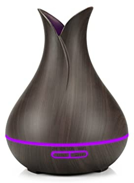 Diffusore di aromi elettrico per oli essenziali con Alexa e Google Home. 4 in 1 lampada profumata decorativa, purificatore d'aria e umidificatore per camera da letto, ufficio, yoga (legno scuro)