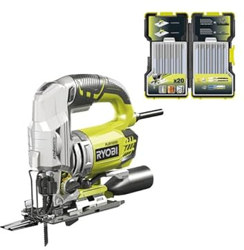 Pack RYOBI Scie sauteuse pendulaire RJS1050-KA5-680 W - 105mm - coffret de 20 lames - bois - métal - 75-100mm - RAK20JB