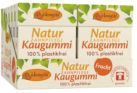 *NEU* Birkengold Natur Zahnpflege Kaugummi | Frucht | plastikfrei | 12x28g | Natürliche Kaumasse (Chicle) | Ohne Erdöl | Zuckerfrei | Naturkosmetik zertifiziert