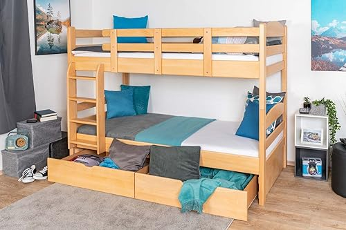 Etagenbett/Stockbett 90 x 200 cm Easy Premium Line K17/n inkl. 2 Schubladen und 2 Abdeckblenden, Buche Massivholz Natur lackiert, teilbar