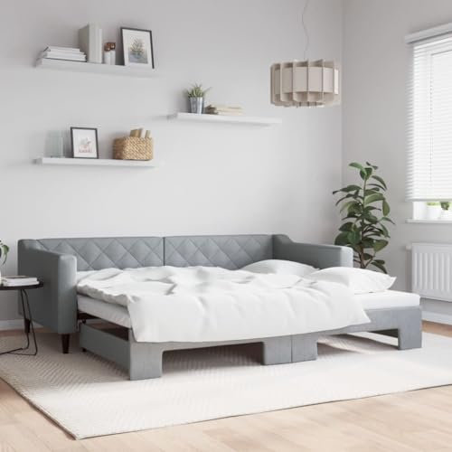 Homgoday Tagesbett Ausziehbar Schlafsofa Ausziehbett Sofabett Ausziehsofa Bettsofa Sofa Bett Schlafcouch Bettcouch Schlafbett Funktionsbett Bettgestell Hellgrau 90x200 cm Stoff
