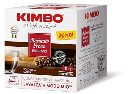 Kimbo Capsule Compatibili Lavazza A Modo Mio - 128 Capsule - Macinato Fresco Espresso - 8 Confezioni da 16 Capsule